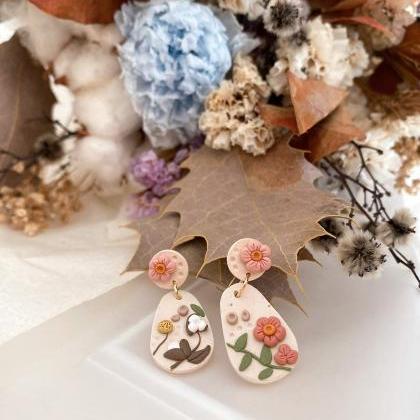 Cotton Flower Petite Drop | Polymer Clay Earrings,..